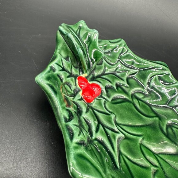 Vintage Trinket Dishes Ashtrays Lefton Holly Berry 1970s Christmas Decor Green - Picture 6 of 9